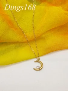 18K Yellow Gold Filled Tarnish-Resist Moon Crystal Star 1mm Rolo Chain Necklace - Picture 1 of 3