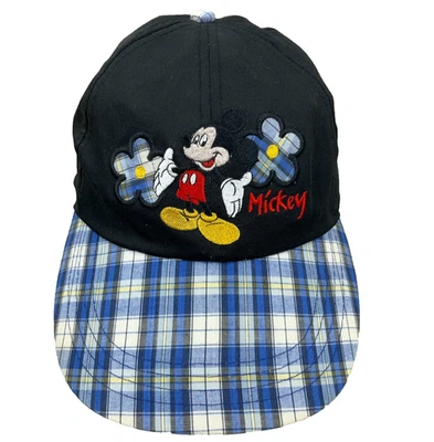 Gorra gorra vintage Disney para mujer calce elástico negra azul a cuadros Mickey Mouse años 90 Y2K Foto 1 de 4