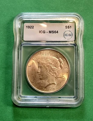 1922 P Peace Dollar ICG MS64 BU GEM Ultra Rare Silver Dollar HIGH VALUE $1 Coin - Image 1 of 4