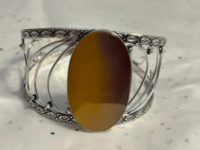 Mookaite 925 Silver Plated Natural Gemstone Adjustable Bangle Bracelet - Image 1 of 4