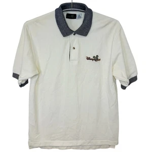 Polo blanco vintage Disney Quest para hombre con ribete negro y bordado talla M - Imagen 1 de 12