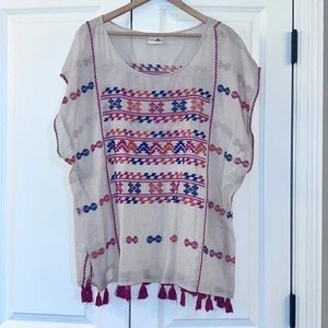 Natural Life transparentes Tunika-Top mit Mandala-Print blau lila Quasten ONE SIZE - Bild 1 von 5