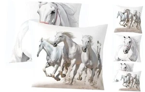 White Horse Throw Pillow Covers 18"x18" Set of 2 Soft Galloping Horse Pillow - Picture 1 of 5