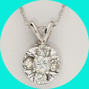 Natural Diamond Cluster Pendant Necklace .53CT 14K WG 18”Chain - Picture 1 of 8