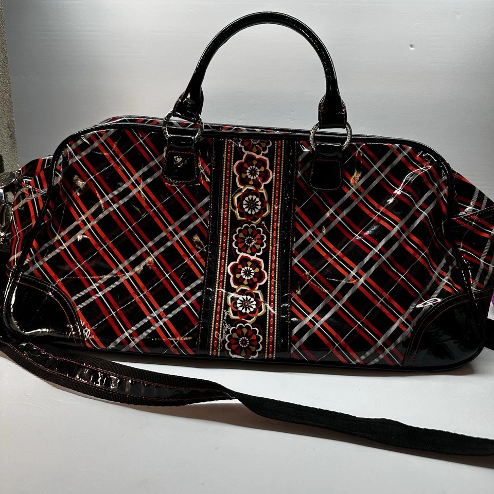 Vera Bradley Iconic Red Plaid & Retro Flower Women's Vinyl Multicolor Travel Bag - Image 1 of 4