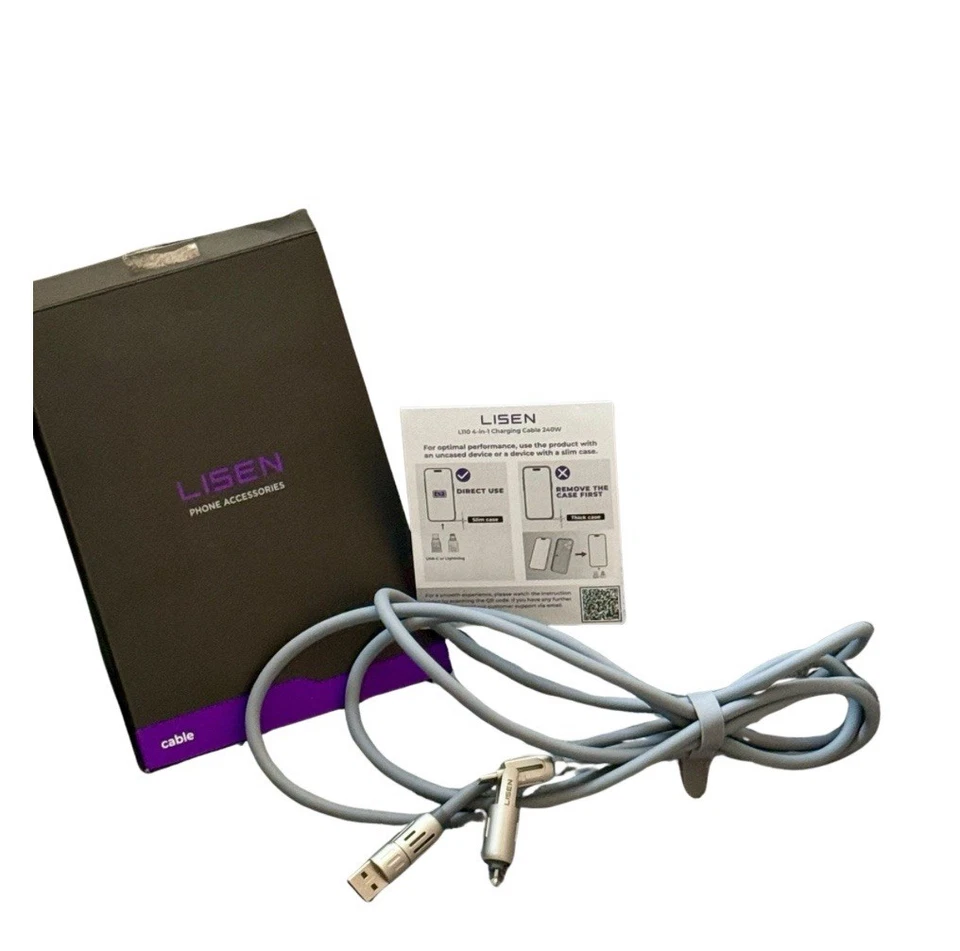 Lisen 240w Chubby Cable, 4 In 1. USB - C fast Charging Cable. 6.6ft. Brand New. - Image 1 of 4