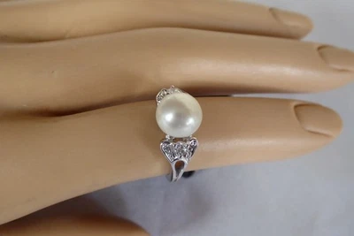 NEW Sterling Silver White Pearl Cubic Zirconia Ring Size 5 RJ CZ Solid 925 MINT! - Image 1 of 4