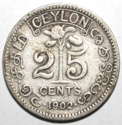 British Ceylon 25 Cents Coin 1902 KM# 98 Silver Edward VII Sri Lanka Twenty-Five - Image 1 of 2