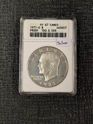 1971-S PF 67 CAMEO TDO & DDR Eisenhower Ike Silver Dollar Proof Old ANACS Holder - Image 1 of 4
