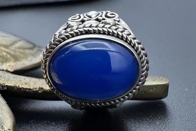 Anillo Bali Calcedonia Azul Plata Esterlina De Colección, Boho Artesanal Talla 6 Foto 1 de 4