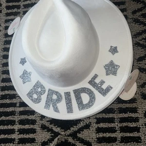 Bride Cowgirl Hat -Panama White for your Bachelorette or Wedding - Picture 1 of 6