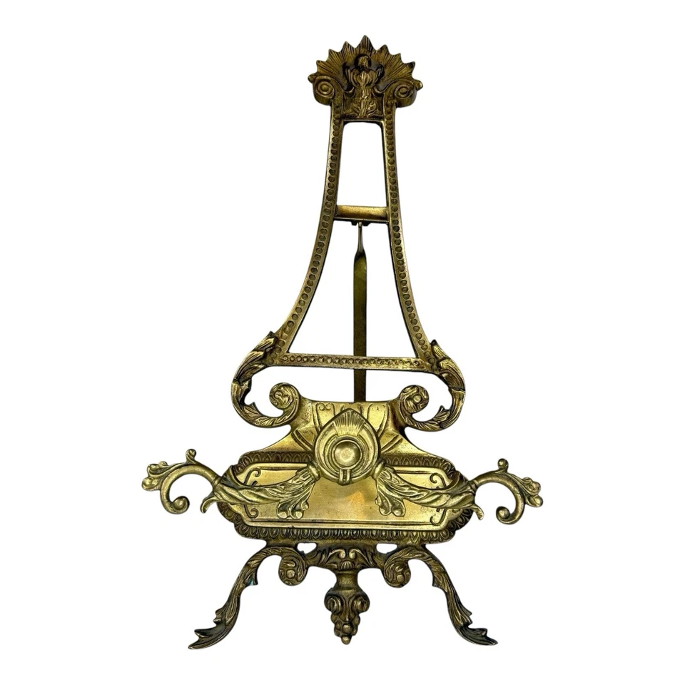 Caballete de exhibición de mesa de latón ornamentado estilo victoriano grande vintage Foto 1 de 4