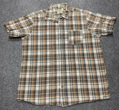 Red Head Shirt Mens XLT Tall Brown Blue Plaid Short Sleeve Button Up Seersucker - Image 1 of 4