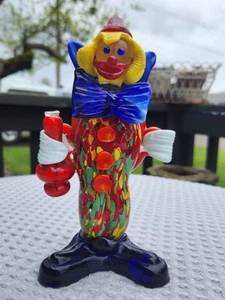 Vintage Art Glass Clown Figurine Paperweight Colorful Holding Jug - Picture 1 of 17