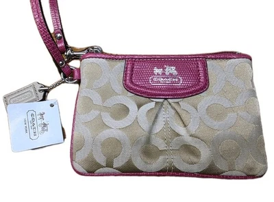 NUEVO CON ETIQUETAS Coach Madison Op Art Bronceado Firma Con Muñequera de Cuero Rosa Foto 1 de 4