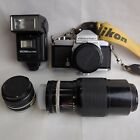 Nikon Nikomat Ft2 35Mm Slr Camera W 3Xlens Flash | 80-200 4.5, 52 Se 2.8, 52 1.4