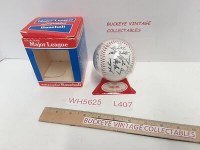 1986 CINCINNATI REDS TEAM STAMPED SIGNED BASEBALL Pete Rose Jonny Bench and more - Image 1 of 4