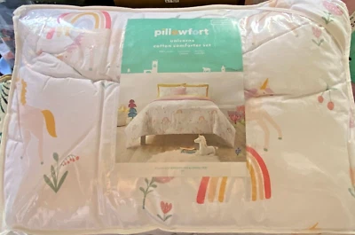 Nuevo PILLOWFORT Algodón UNICORNIO Arco Iris {Talla Completa/Queen} Juego de Edredón con Fundas Foto 1 de 4