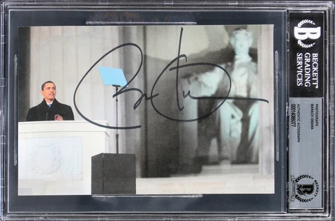 Barack Obama Authentic Signed 4.5x7 Photo Auto Graded Gem Mint 10! BAS Slabbed Cover