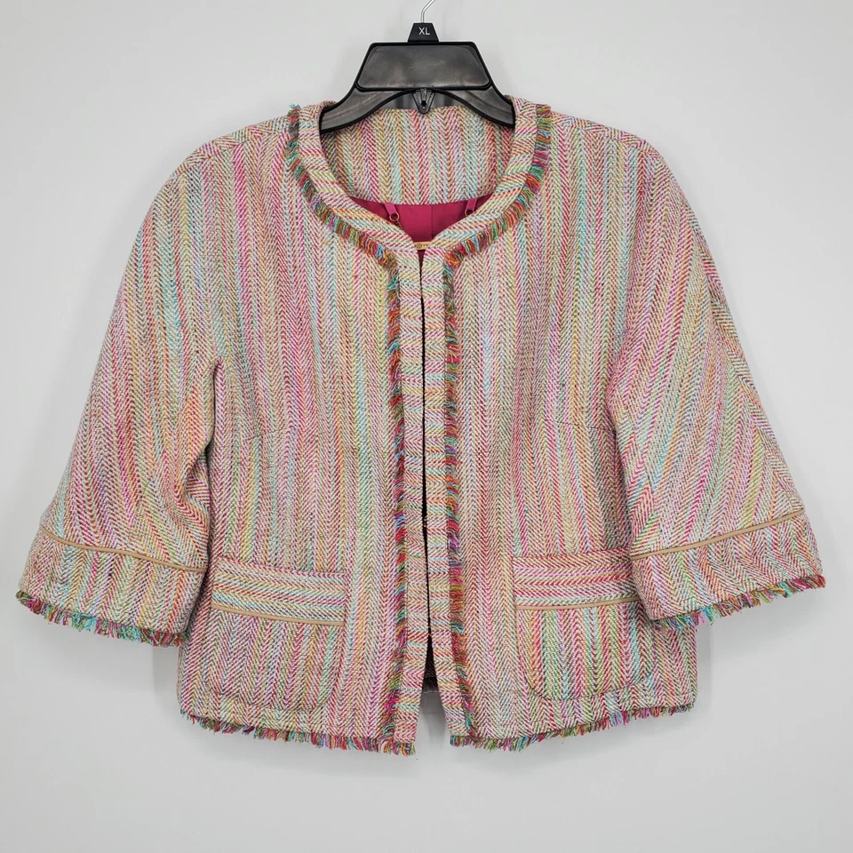 Women's Trina Turk Tweed Blazer Jacket Rainbow Confetti Silk Blend Size 6 A11 - Image 1 of 4