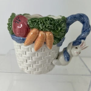 Vintage Fitz and Floyd Basket Weave Mug Cup Vegetables Bunny Rabbit 1993 4” - Picture 1 of 10