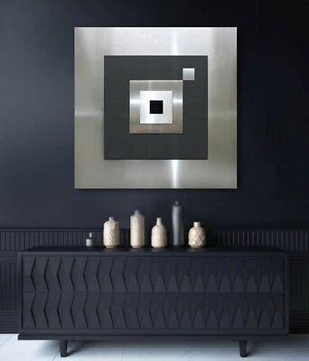 Originale Astratto Metallo Design Immagine Oltre Credenza Comò Grigio Argento - Immagine 1 di 4