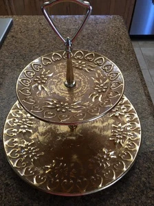 Bandeja para servir Stangl pintada en oro de dos niveles - Imagen 1 de 9