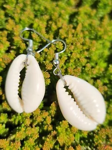 Conch Shell Earrings Drop Pair Silver Plated Cowrie Hook Earrings Beach Summer - Picture 1 of 24