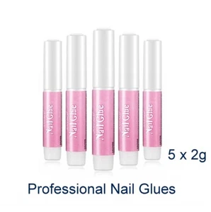 STRONG FALSE NAIL GLUE CLEAR On Art Tips UV Gel Acrylic Fake Nails Tips 5x 2g - Picture 1 of 9