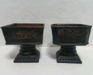 VTG Napco MCM Square Porcelain Footed Planter Candy Dish Compote Set Brown - Picture 1 of 12