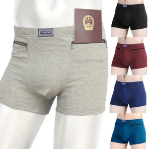 Mens Comfy Soft Underpants Anti-theft Boxer Briefs Zip Pockets Underwears New - Picture 1 of 20