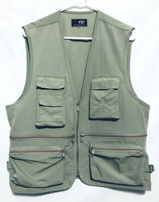 VIP Alpine Sports Mens Medium/Large Fly Fishing Vest Zipper Pockets Green - Image 1 of 3