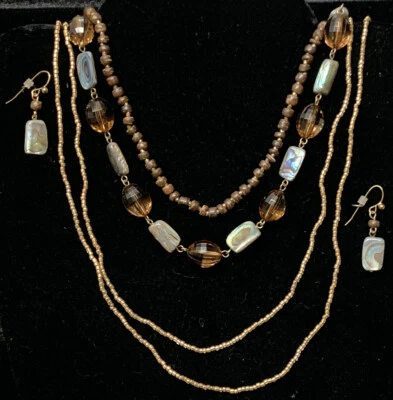 Coldwater Creek 4 бусы золотистый перламутр 29» ожерелье серьги комплект - Изображение 1 из 4