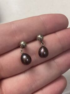 925 Sterling Silver Purple Potato Pearl Dangle / Drop Earrings