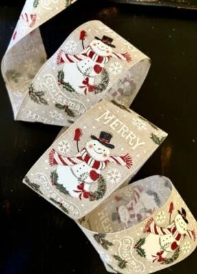 5 ярдов, из 2,5 «РОЖДЕСТВЕНСКИЙ СНЕГОВИК ЛЕНТА для двери венок фонарь # rb - Изображение 1 из 4