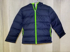 FADED GLORY - LIME GREEN BLACK HOODIE PADDED ZIPPER JACKET - S 6-7 - Picture 1 of 2