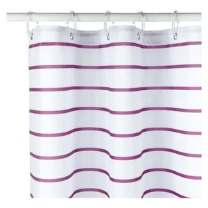 Croydex Plum Pinstripe Textile Shower Curtain with Hygiene 'N' Clean - Picture 1 of 2