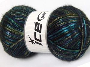 Glam Universe Ice #64598 Sage Olive Navy Turquoise Teal 100gr Shiny Fuzzy Yarn - Picture 1 of 3