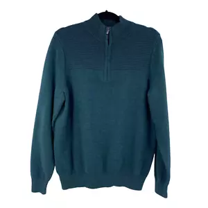 Van Heusen Mens Sweater Green Size Medium Long Sleeve Quarter Zip Cotton Blend - Picture 1 of 9
