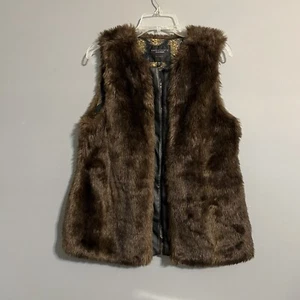 Anthropologie Sanctuary Clothing Faux Fur Faux Leather Trim Sz L Open Vest - Picture 1 of 12