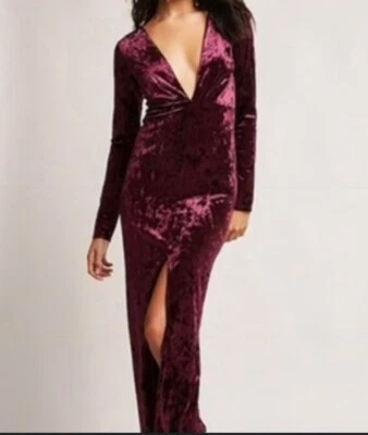 Maxi Vestido Forever 21 Talla M Violeta Terciopelo Aplastado Ajustado Manga Larga Cuello en V Foto 1 de 4