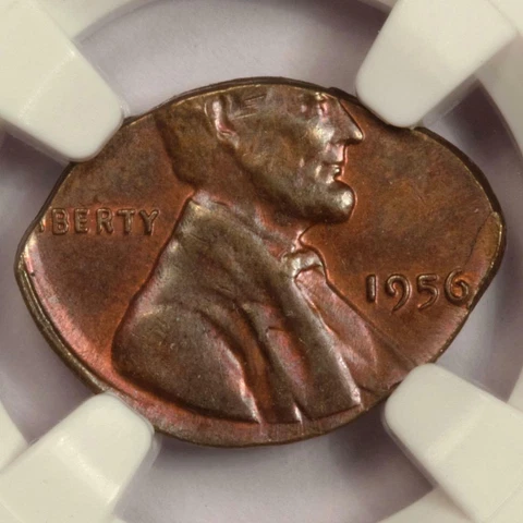 1956 NGC MS63 Football 1.3 Gram Elliptical Clip Planchet Wheat Cent Mint Error Cover
