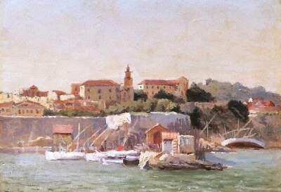 Tableau paysage orientaliste Algérie orientalisme plage SAINT-CLOUD Bône huile - Photo 1/4