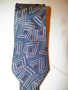VINTAGE MEN'S GIVENCHY SILK TIE BLUE WITH GRAY & RED GEOMETRIC DESIGN - Picture 1 of 5
