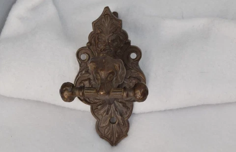 Figural Dog Head Victorian Bronze Door Bell Pull Knob Cover