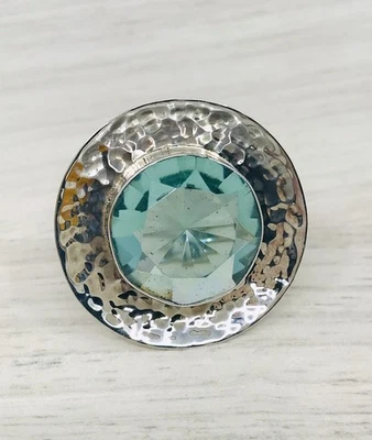 Anel SILPADA prata esterlina 925 aqua grande facetado azul/vidro aquático tamanho 7,5 - Imagem 1 de 4