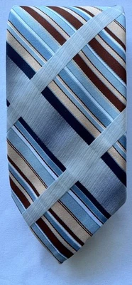 Corbata vintage de Wembley azul claro, óxido, bronceado, blanco, rayas azul marino para hombre” Foto 1 de 4