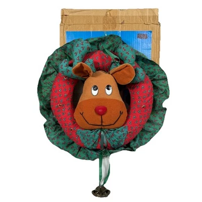 Corona de felpa de tela de reno de Navidad de colección luces de música activadas por movimiento con caja Foto 1 de 4