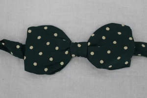 Vintage Bow Tie Mens Green White Dots Rayon or Silk  Hook and Eye 1930s or 1940s - Picture 1 of 9
