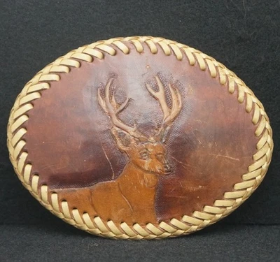 WE09149 GRAN HEBILLA DE CINTURÓN DE CUERO OCCIDENTAL VINTAGE AÑOS 70 ***BUCK*** ARTE CIERVO Foto 1 de 2